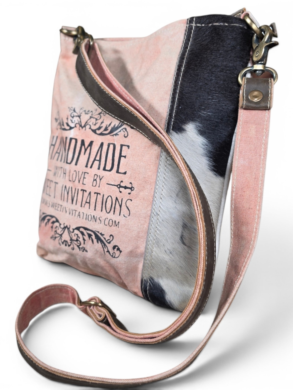 Handcrafted Repurposed Military Tent Canvas & Calfhair Crossbody Bag NWT!